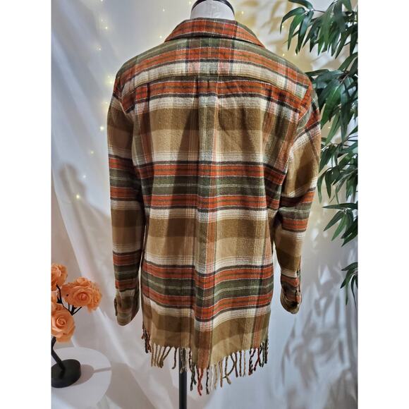 Vtg Easy Spirit Wool Blend Plaid Fringe Button Southwestern Shacket Womens Sz L - Picture 3 of 9